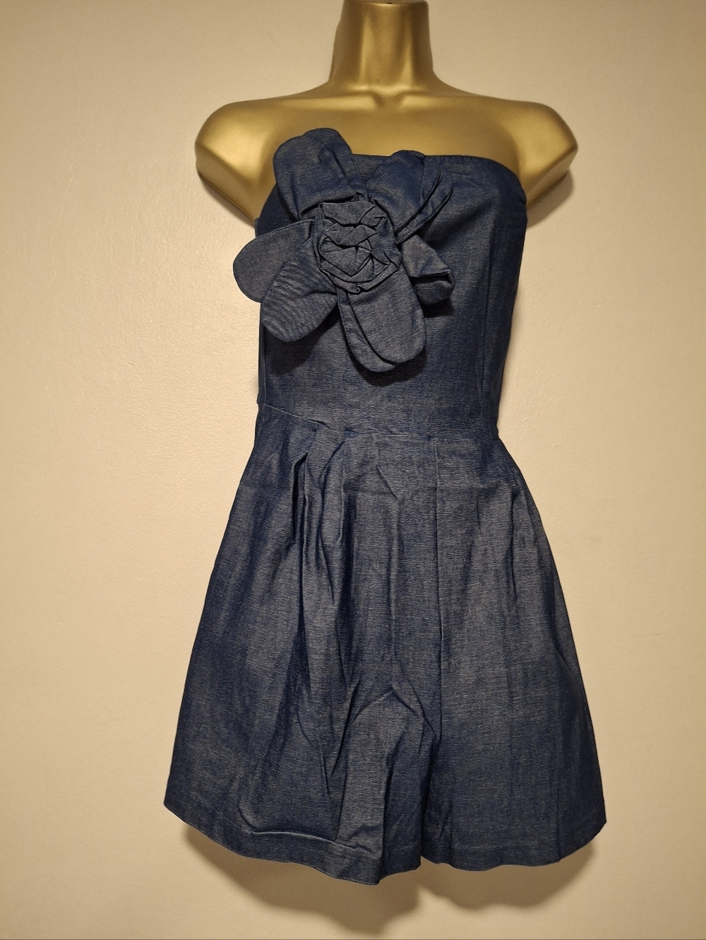 Strapless Denim Dress with Floral Accent